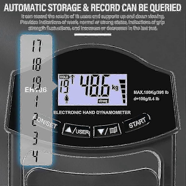 Grebstyrke Tester, 180 kg Digital Hånd Dynamometer Grebstyrke Måler USB LCD Skærm Håndgreb Dynamometer