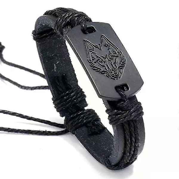 Europæisk og amerikansk punkstil herre læderarmbånd Sort Ulv armbånd flerlags vævet armbånd lædersnor til at sende kæreste