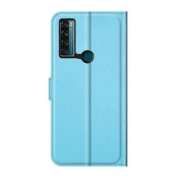 Litchi Tekstur PU Læder Etui Flip Stand Stødsikkert Telefoncover med Pung Kompatibel med TCL 20 SE Blue