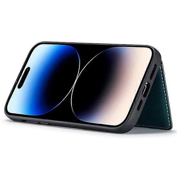 JEEHOOD Yhteensopiva iPhone 14 Pro Retro Iskunkestävä Kotelo Irrotettava 2-in-1 Lompakkokotelo Nahkapäällysteinen Jalusta TPU-suojus Green
