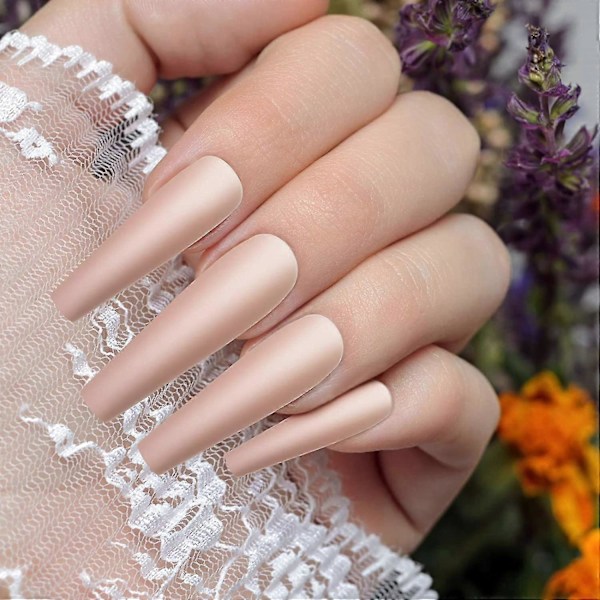 100 Stk. Matte Ekstra Lange Ballerina Løsnegler Coffin S Ensfarget Full Dekning Falske Negler Matte Coffin S Med Eske For Kvinner