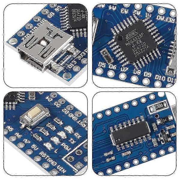 4 stk. ATmega328P Nano Board CH340 5V 16M Micro-Microcontroller Board med PIN Headers Pin Usolgt