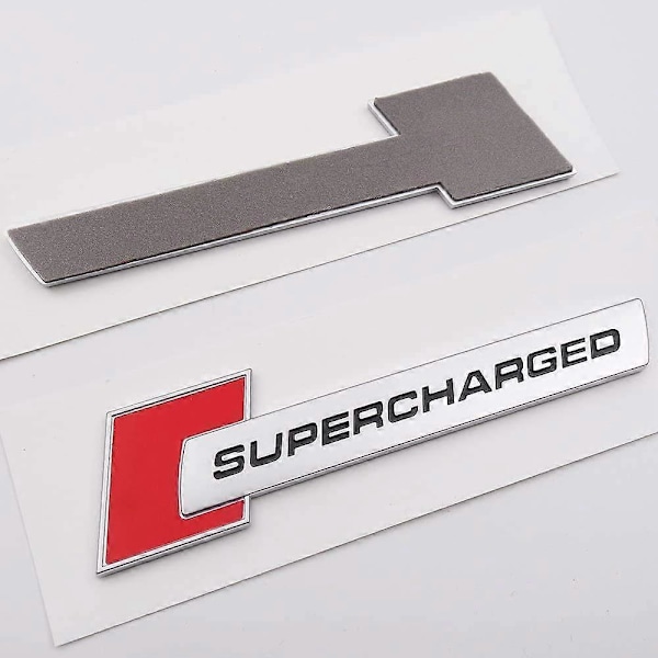 2 stk. Metal Supercharged Premium Auto Badge Bagklap Sticker Side Skærm Decal (Sort-rød)