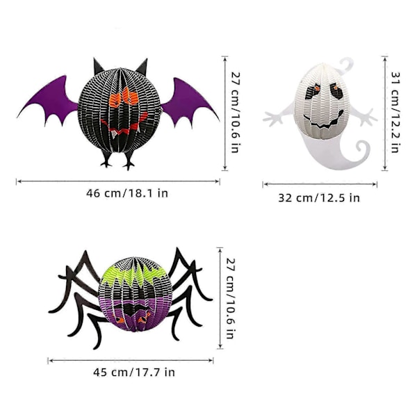 Halloween Aavepaperilyhdyt 3D Taitettavat Hunajakennolyhtykoristeet bd