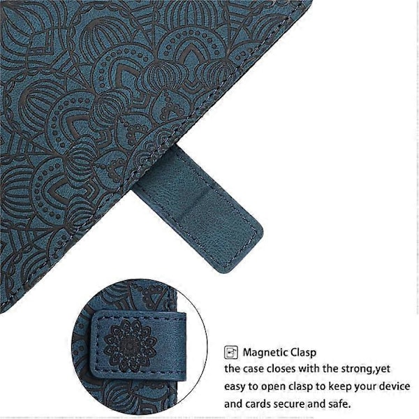 Kompatibelt för Samsung Galaxy S23 Mandala Blomma Präglat PU Läder Ställ Fodral Magnetlås Telefonplånboksskydd Blue