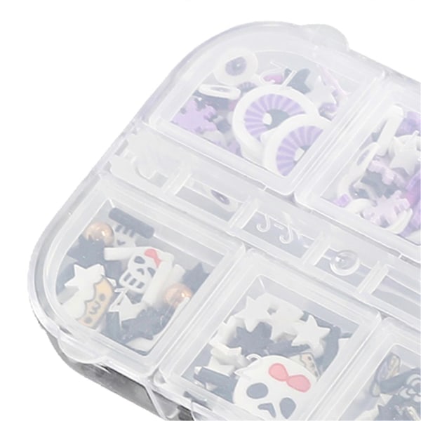 2 Ask Salong 3D Dödskallemönster Nagelkonst Skivor Lera Halloween Nagelkonst Paljetter Partydekoration för Kvinnor