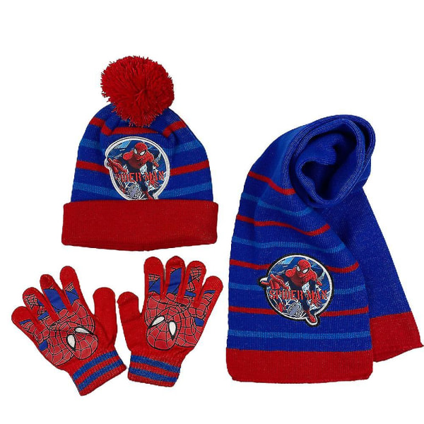 3st/ set Kids Spiderman cap Halsduk Stretchiga handskar Vintervarmt set Gåvor bästa julklapp Blue