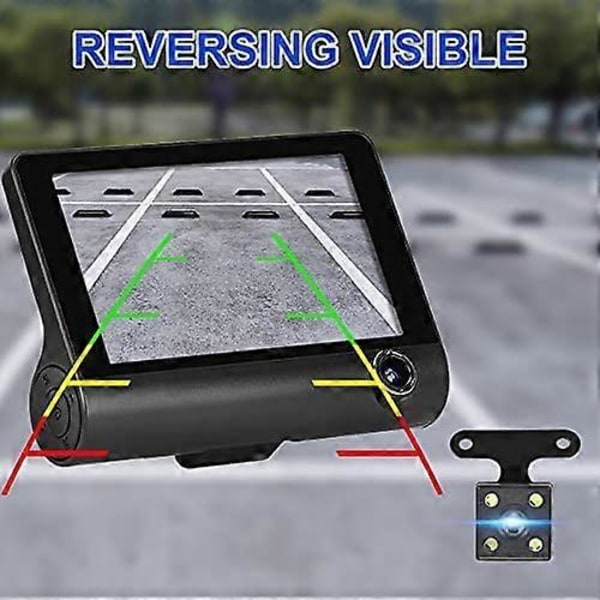 3-kanals Dash Cam 4 tums TFT LCD Bil DVR, Fram Insida Bak Trevägs Mörkerseende HD 1080P Bilkamera, 140 Vidvinkel
