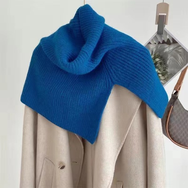 Höst och vinter enfärgad hög krage slits cape dam pullover sjal med dekorativ pullover halsskydd varm halsduk blue