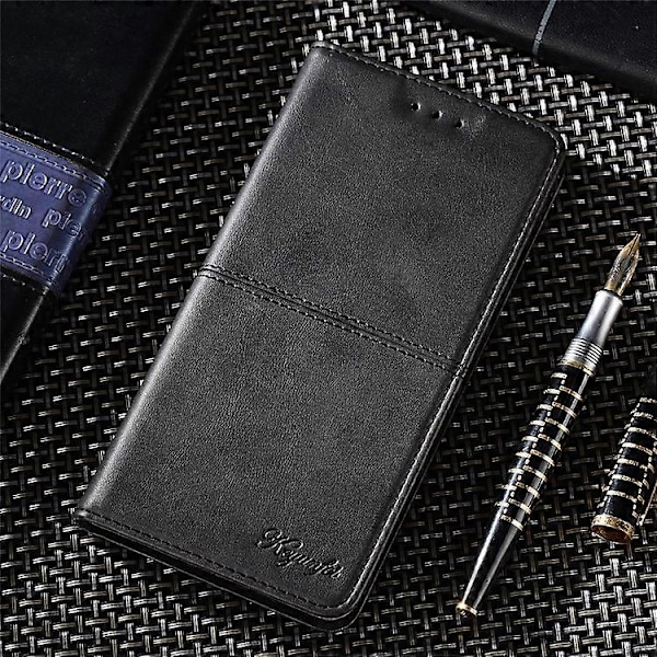 Yhteensopiva Tecno Spark 10 4G puhelinkuori korttipaikoilla, lehmännahkakuvioitu PU-nahkainen jalustallinen puhelinkotelo Black