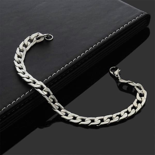 9 mm bred Curb-lenke armbånd i rustfritt stål for menn