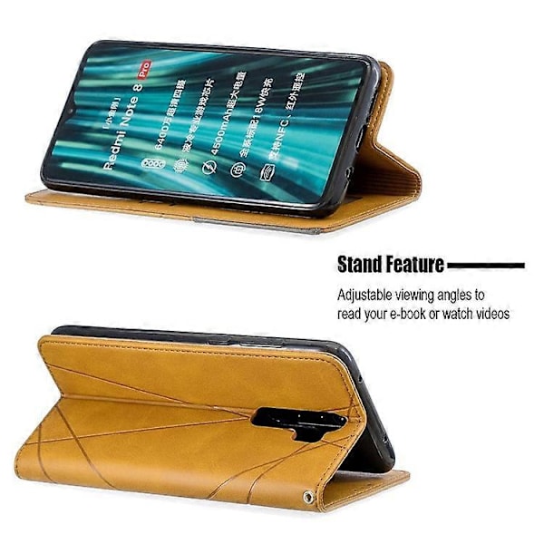 Geometriskt Mönster Ställ Läder Korthållare Fodral Kompatibelt För Xiaomi Redmi Note 8 Pro Yellow