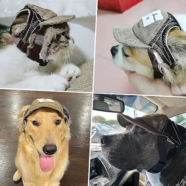 Koiran aurinkohattu Koiran cap Koiran kuorma-auton hattu Koira, jossa on korvareiät Säädettävä lemmikkihattu pienille ja keskikokoisille koirille suurille koirille Coffee S