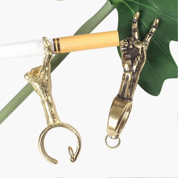 Sigarettholder Simulering Håndform Solid Kobber Håndfri Røyking Fingerring For Spill