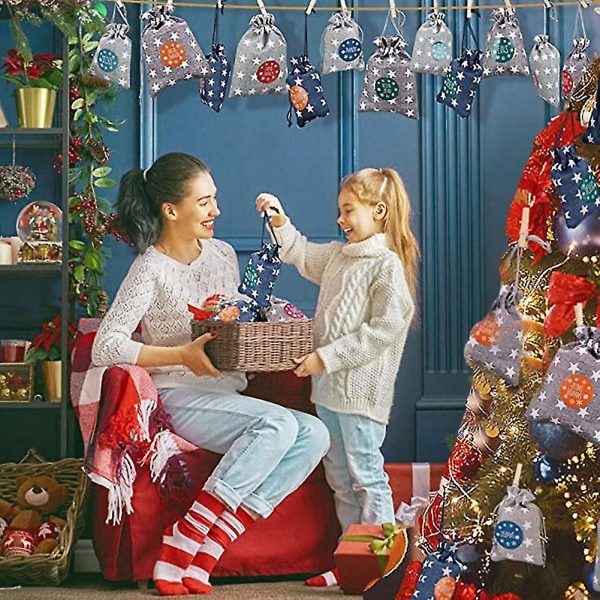 24 dagars jul-adventskalenderväskorsadventskalenderpresentpåsar Gör-det-själv set Pappersdekaler Gör-det-själv-julutsmyckningar med klämmor Styles 2
