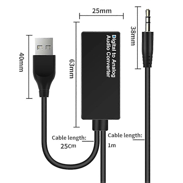 192KHz Digital till Analog Ljudomvandlare, DAC Digital Optisk Toslink till Analog 3.5mm Jack Ljudkabeladapter - Excellence