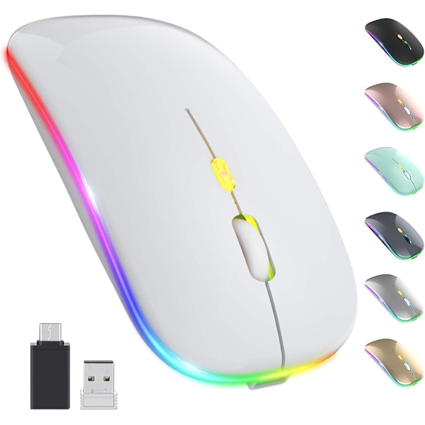 LED Trådløs Mus, Slank Lydløs Mus 2.4G Bærbar Mobil Optisk Kontormus med USB & Type-c Modtager, 3 Justerbare DPI Niveauer til Notebook, PC,