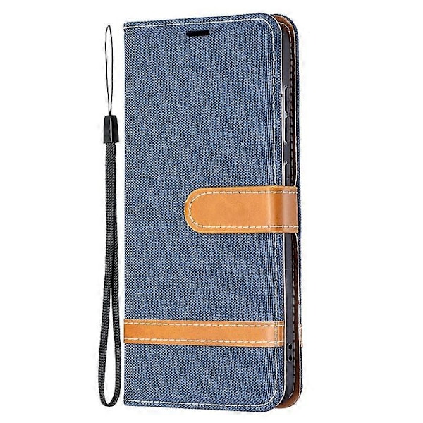 Splejsning Jeans Stof Overflade Læder Telefon Cover Wallet Stand Case Kompatibel Med Samsung Galaxy S21 FE/S21 Lite OceanBlue
