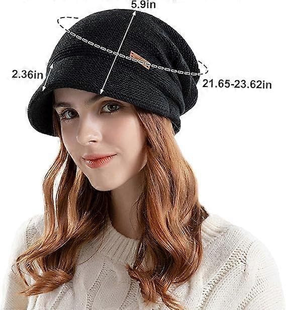 Lösstickad mössa för kvinnor, varm vintermössa med fleecefoder, stretchig skull cap med visir, ljusgrå