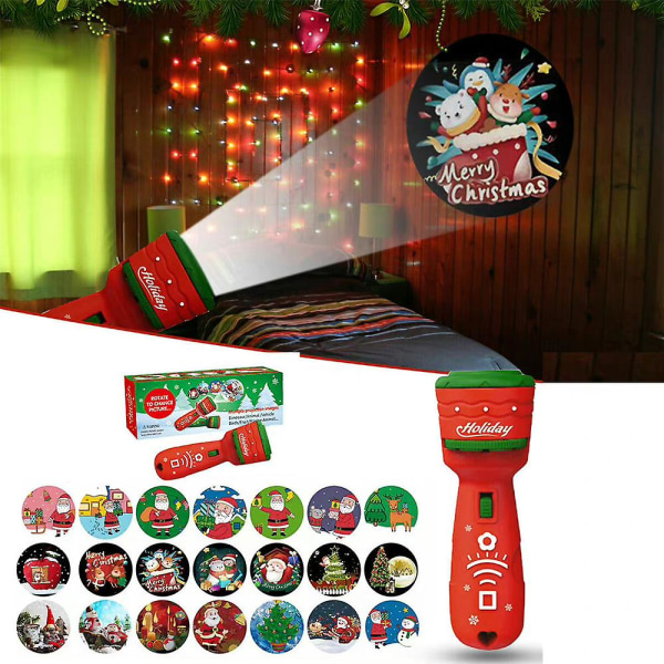 2023 Joulun dia taskulamppu projektori joulutarina projektio taskulamppu, 24 kuviota, joululahja lapsille varhaiskasvatus hauskoja leluja Red