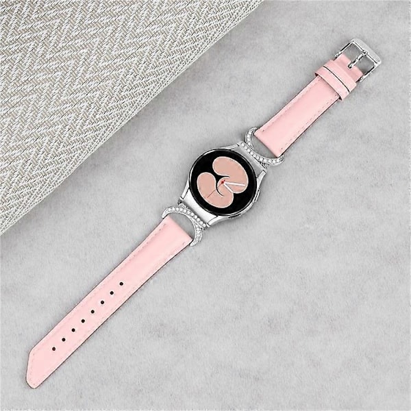 Yhteensopiva Samsung Galaxy Watch 5 / Watch 4 40mm / 44mm / Watch 4 Classic 42mm -kellon korvaava halkaistu nahkaranneke strassikivillä ja D-muodolla Pink