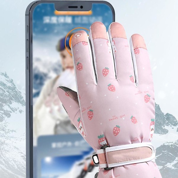 Ski Lumihanskat Talvi Kylmä Sää Tuulenpitävät Lämpimät Sukset SK13 pink Strawberry Bear