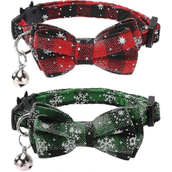 2-pack/set Jul Katt Halsband Brytsäkert Med Söt Fluga Och Bjällra För Kattunge Justerbar Säkerhet P H
