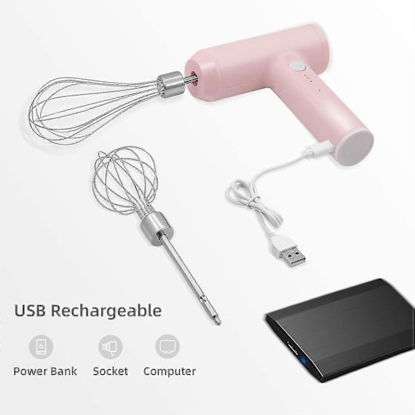 Elektrisk håndmixer i rustfrit stål, USB-genopladelig trådløs elektrisk håndmixer med 2 piskehoveder, 1 stk. XiXi