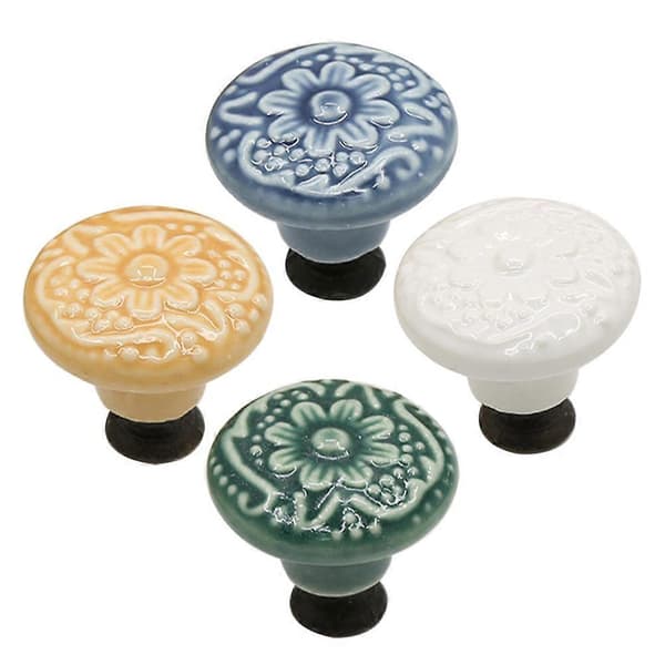 Keramiska dörrknoppar runda för garderober och sovsalar Enkelt hål 3,4X3,4CM 4-pack
