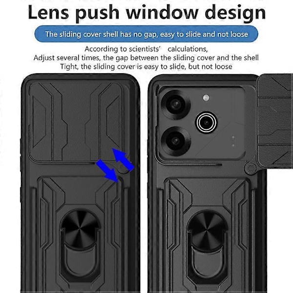 Kompatibel med TECNO Pova 6 4G / 6 Pro 5G Cover PC+TPU Støtteben Telefon Bagside Cover med Kamera Slider Black