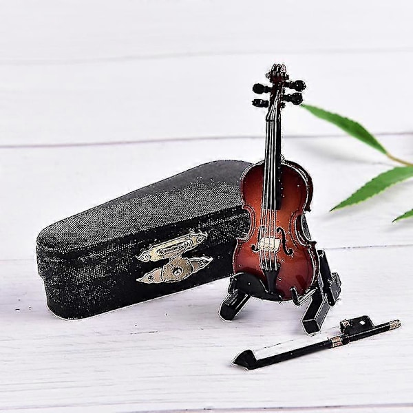 Mini Viulu Pienoiskoossa Musiikki-instrumentti Puinen Malli Telineellä Ja Kotelolla_om