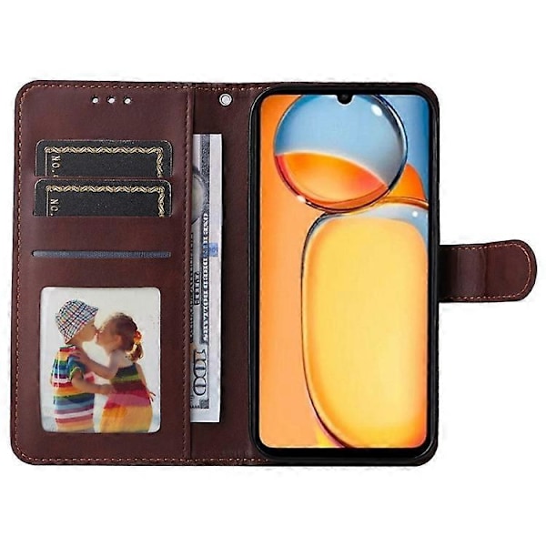 Kompatibelt Skal för Xiaomi Redmi 13C Stöttåligt PU Läder Telefonskal Kalvtextur Brown