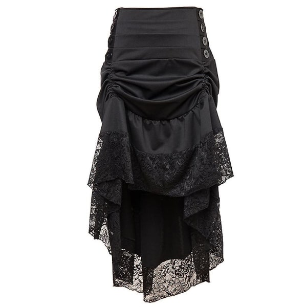 Flerfärgad Lady Gothic Steampunk Pinstripe kjol Rock Gypsy Vintage kostym Front Lace-up Layer Clubwear Outfit Black 03 XL