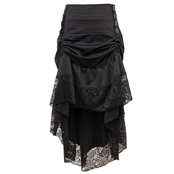 Monivärinen Lady Gothic Steampunk Pinstripe hame Rock Gypsy Vintage -asu edessä Nauhakerroksinen Clubwear -asu Black 01 4XL