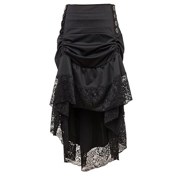 Monivärinen Lady Gothic Steampunk Pinstripe hame Rock Gypsy Vintage -asu edessä Nauhakerroksinen Clubwear -asu Black 02 4XL