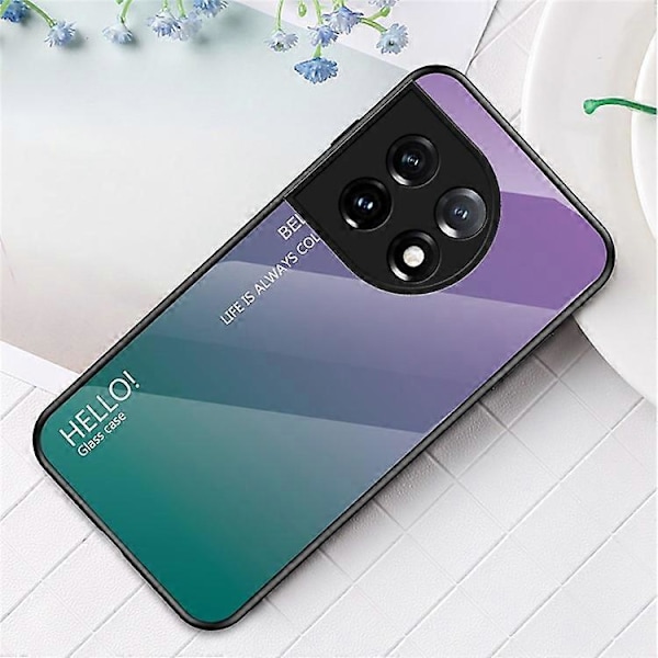 Kompatibel med OnePlus 11 5G Gradient Farge Telefondeksel Anti-Ripe Herdet Glass + PC Bakside TPU Ramme Hybriddeksel Purple