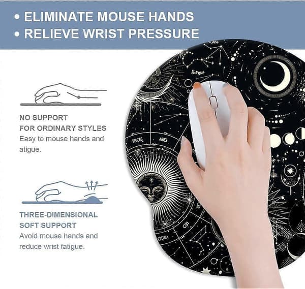 Måne Sol Musematte med Håndleddsstøtte, Søt Egendefinert Gaming Laget Sklisikker Gummibase Musematte, Ergonomisk Musehåndleddsstøtte