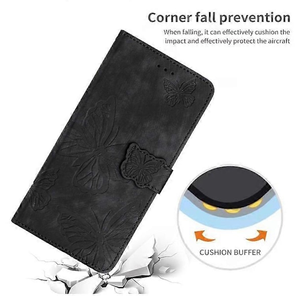Kompatibelt för Samsung Galaxy A34 5G Ställ Plånboksfodral PU Läder Skin-touch Fjäril Tryckt Skal Black