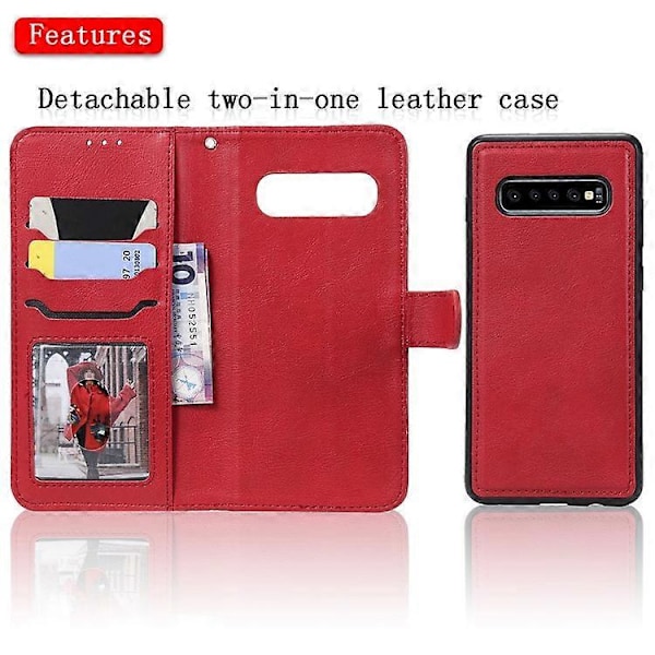 Magnetisk Avtakbart 2-i-1 PU Lærdeksel Kompatibelt med Samsung Galaxy S10 Plus Red