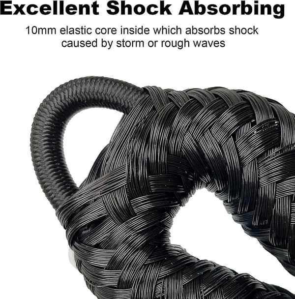 Bungee Dock Line med Krog, Sort Fortøjningstov til Båd 4 Ft 2 Pak & Sort