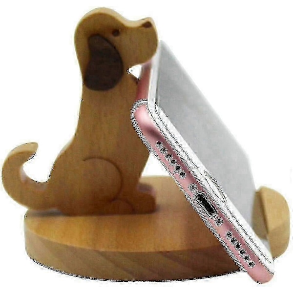 Söpö koira -puhelinpidike, puinen älypuhelimen pöytäteline