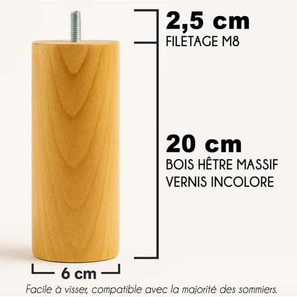 4-pack - Sängben - Sängram - Massivt bokträ - M8-gänga - För sovrum - Natur - 20x6 cm