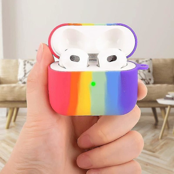 Rainbow - Beskyttende etui kompatibelt med Airpods 3 [rainbow silikone etui] [med snap-on stødsikker].