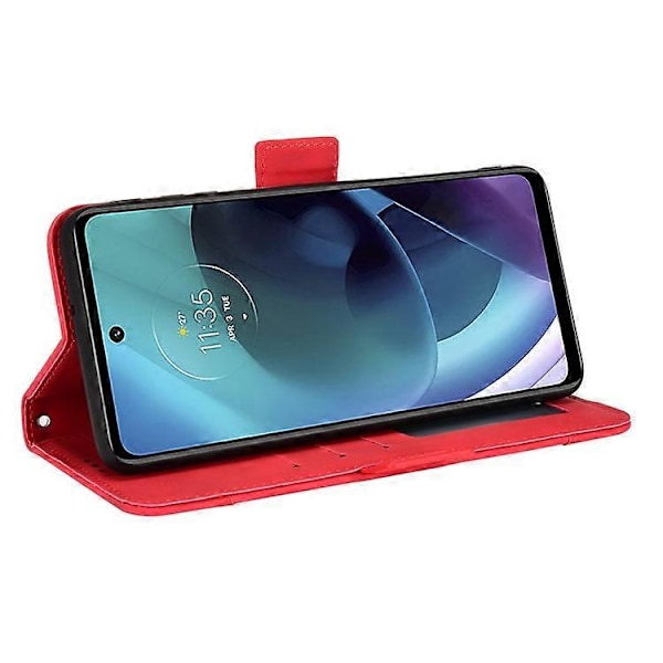 Useita korttipaikkoja sisältävä lompakkokotelo Motorola Moto G51 5G -puhelimelle, PU-nahkainen suojakotelo jalustalla Red