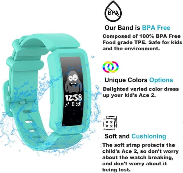 Kompatibel med Fitbit Ace 2 remme til børn 6+, blødt silikonearmbånd