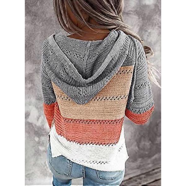 Stribede farveblok hættetrøjer til kvinder, moderigtig V-hals strikket sweater pullovers
