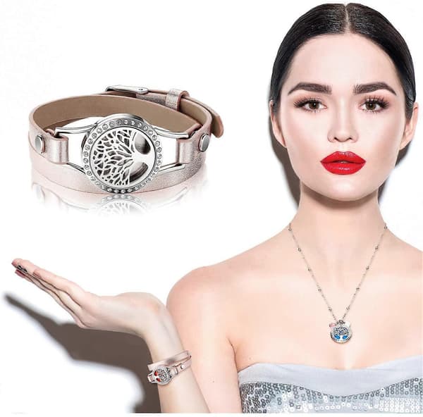 Æterisk olie diffuser diamant halskæde med rustfrit stål aromaterapi diamant medaljon læder armbånd, til piger kvinder
