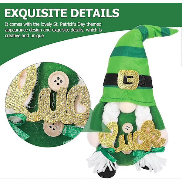 Gnome - Plys Gnome Grøn Kløver Ansigtsløs Dukke Dekorationer (1 stk, grøn)
