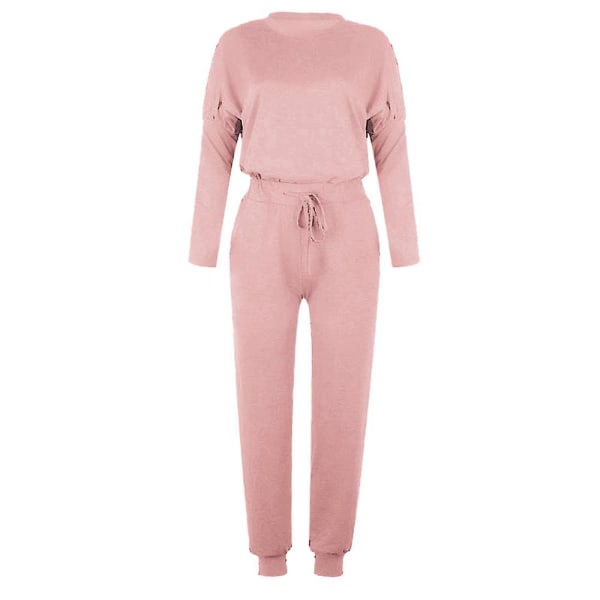 Kvinnor Casual Enkla kläder T-shirt Toppar + Dragsko Elastisk midja Jogging Träningsbyxor Byxor Loungewear Set pink S