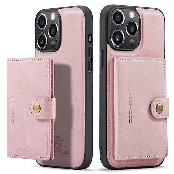 JEEHOOD Yhteensopiva iPhone 14 Pro Retro Iskunkestävä Kotelo Irrotettava 2-in-1 Lompakkokotelo Nahkapäällysteinen Jalusta TPU-suojus PinkGold
